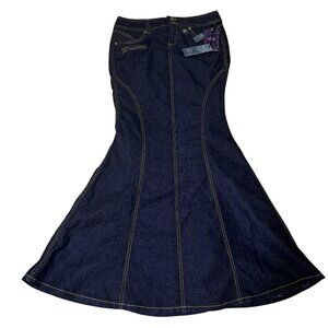 Y2K Bisou Bisou Women's Mermaid Rocker Maxi Skirt Dark Denim Boho Sz 4